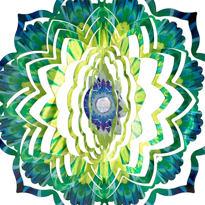 VP Home Emerald Mandala Kinetic Wind Spinner for Yard and Garden Wind Spinner Outdoor Metal Large Hanging Mandala Decor 3D Garden Art Wind Sculpture Spinners Kinetic Art Yard Decor Lawn Ornament-VerdiqueGarden