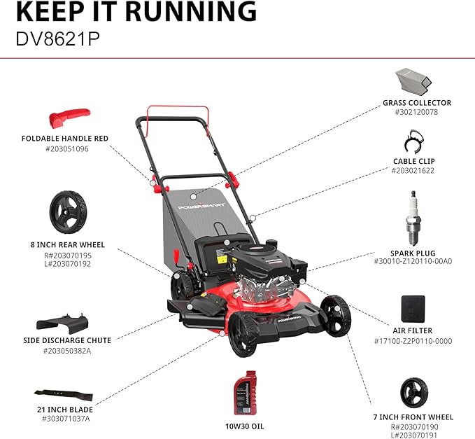 PowerSmart Lawn Mower Gas Powered, 21-Inch 144cc Engine 3-in-1 Walk-Behind Push Lawn Mower, Oil Included-VerdiqueGarden