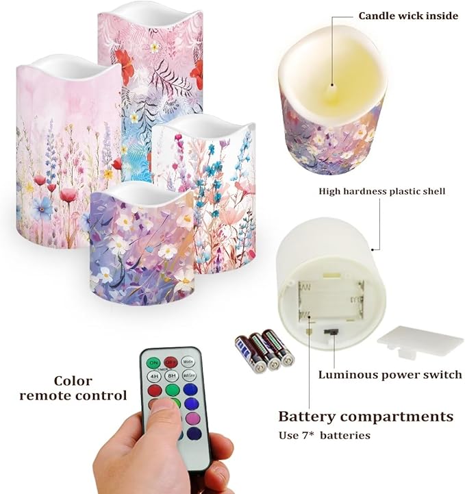 Ystardream Candle Sets for Women Gift Elegant Flower Flickering Flameless Candles Unity Candles for Wedding Ceremony Set,Beautiful Addition to Any Dinner Table,Bedroom,Outside Party-VerdiqueGarden