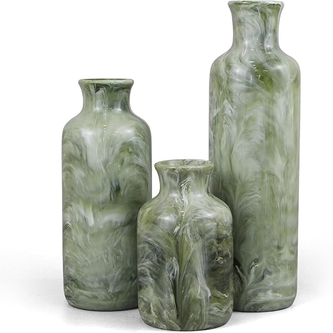 Resin 3 Piece Vase Set, Farmhouse Decor, Home Decorative Vase, Vases for Your Kitchen, Bedroom, Office, Living Room, Bathroom, & Shelf Centerpiece Table Decorations, Green-VerdiqueGarden