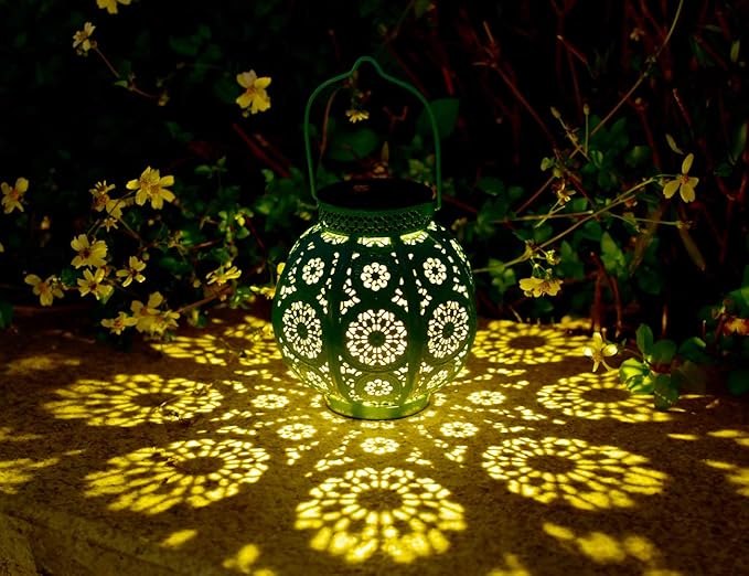 Bohemian Garden Solar Lanterns, Set of 2 Moroccan Outdoor Waterproof Landscape Solar Lights for Backyard Pathway Patio Tree Table Decor (Turquoise)-VerdiqueGarden