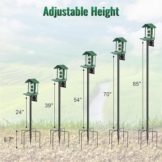 Bird Feeder Pole, 92in Adjustable Bird House Pole for Outdoors, Heavy Duty Smart Feeder Pole Mount Kit for Feeders, Birdhouse, Weather Station, Birdwatching-VerdiqueGarden