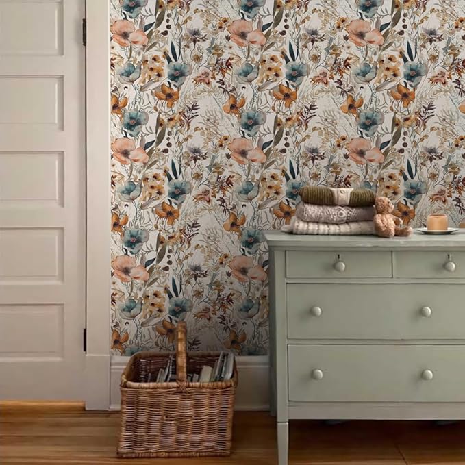 Boho Flowers Brown Leaf Plants Botanical Peel and Stick Wallpaper Self Adhesive Removable Easy Peel Off Stick on Wall Paper for Bedroom Cabinet Renter Friendly-VerdiqueGarden