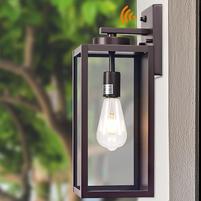 Oil-Rubbed Bronze Dusk to Dawn Outdoor Wall Light, Large 16" Exterior Wall Lantern Waterproof, Brown Farmhouse Porch Sconce, Modern Wall-Mounted Outside Light Fixture for House Garage, Patio Lamp-VerdiqueGarden