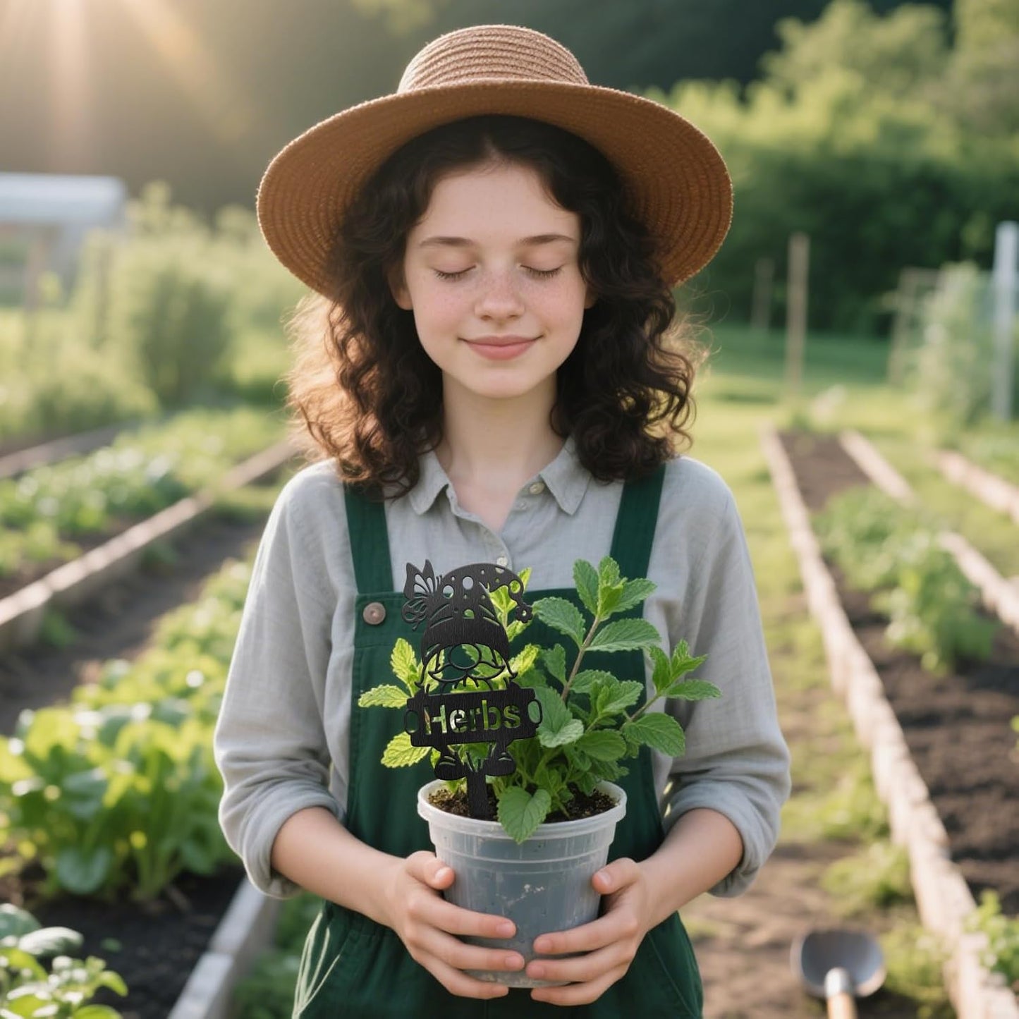 CUTHOLLOW Metal Plant Marker Stake Herbs and Gnome for Outdoor Indoor, Waterproof 11.8 inch Cute Garden Plant Labels Sign Tag for Herb, Farmhouse Greenhouse Decor - Funny Gardening Gifts-VerdiqueGarden