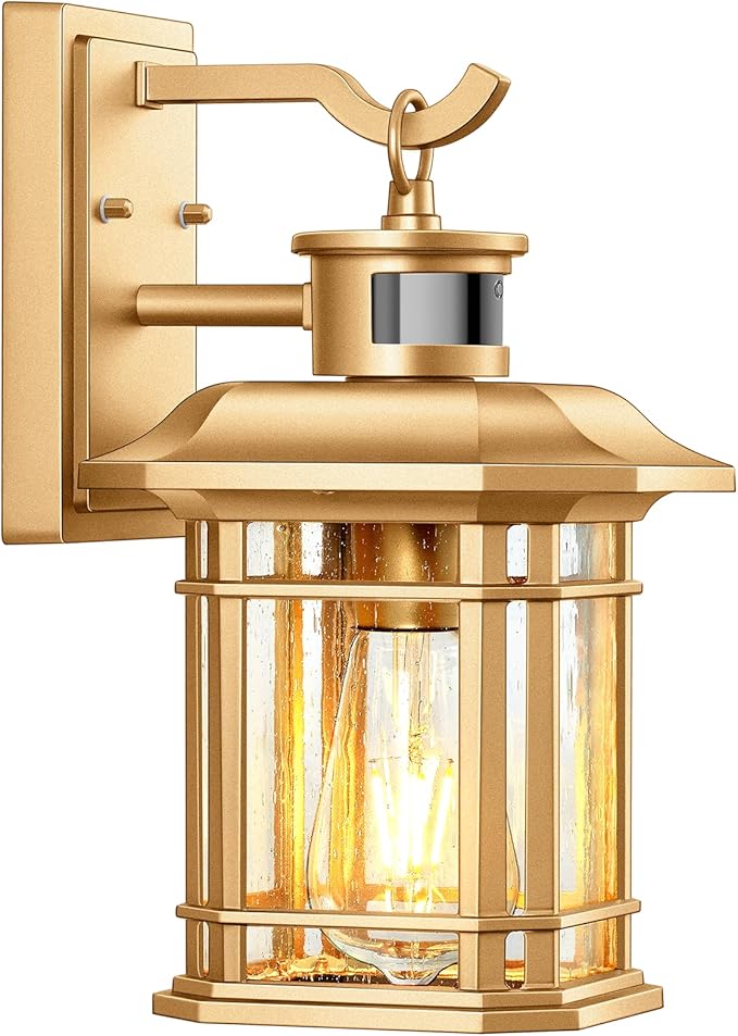 VIANIS Motion Sensor Porch Light, Gold Outdoor Light Fixture Dusk to Dawn, Outdoor Motion Sensor Light Wall Mount, Waterproof, Weather Resistant Carriage Lantern for House, Garage, Front Door-VerdiqueGarden