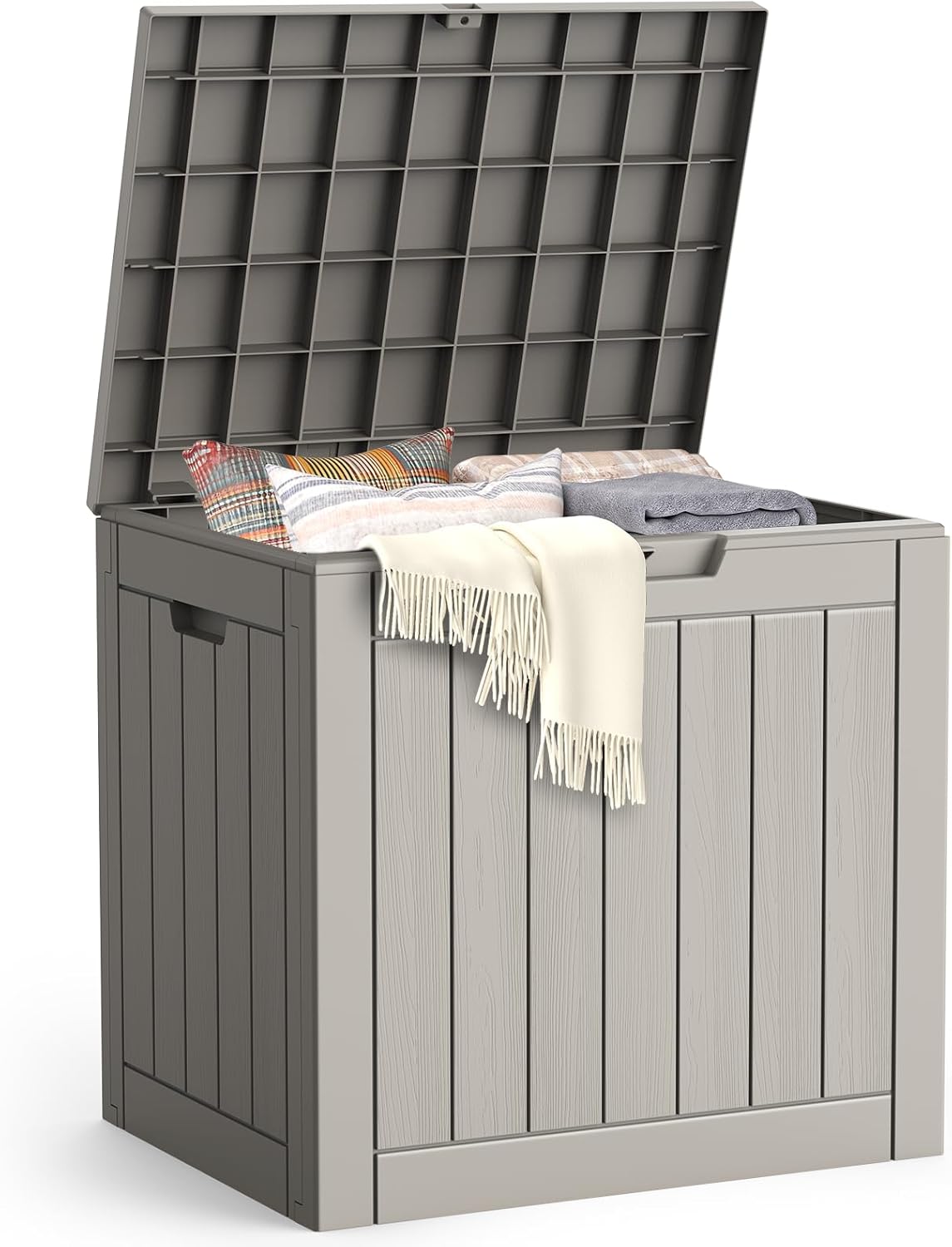 Outdoor Storage Box, 31 Gallon Waterproof Resin Deck Box, Storage Bin for Package Delivery, Patio Furniture Cushion, Garden Tools, Pool Accessories, Weatherproof and UV Resistant, Grey-VerdiqueGarden