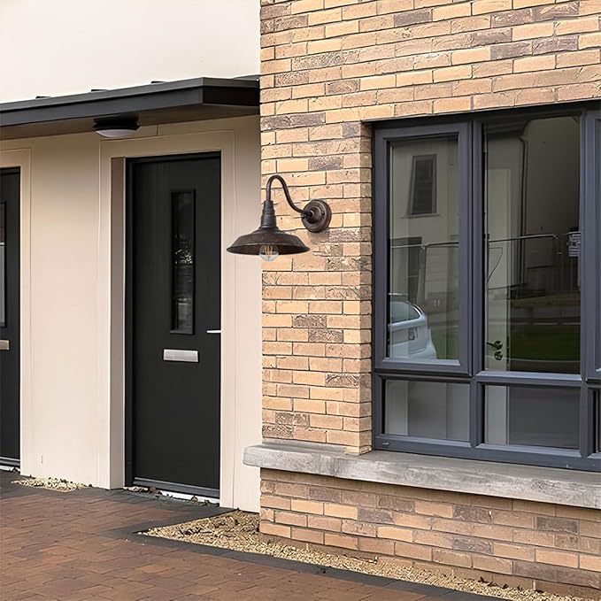 Outdoor Wall Light, 9.8" Iron Art Gooseneck Wall Lanterns, E26 Retro Barn Lights, Indoor and Outdoor Wall Mounted Lighting Waterproof Wall Sconce Light, for Porch, Garage-VerdiqueGarden