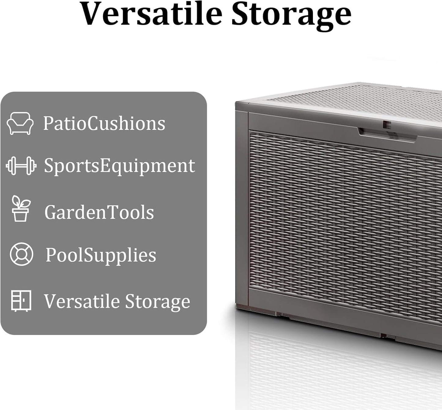 100 Gallon Waterproof Deck Box, Lockable Resin Storage Box for Patio Furniture Cushions Garden Tools and Outdoor Delivery Storage, Coffee-VerdiqueGarden