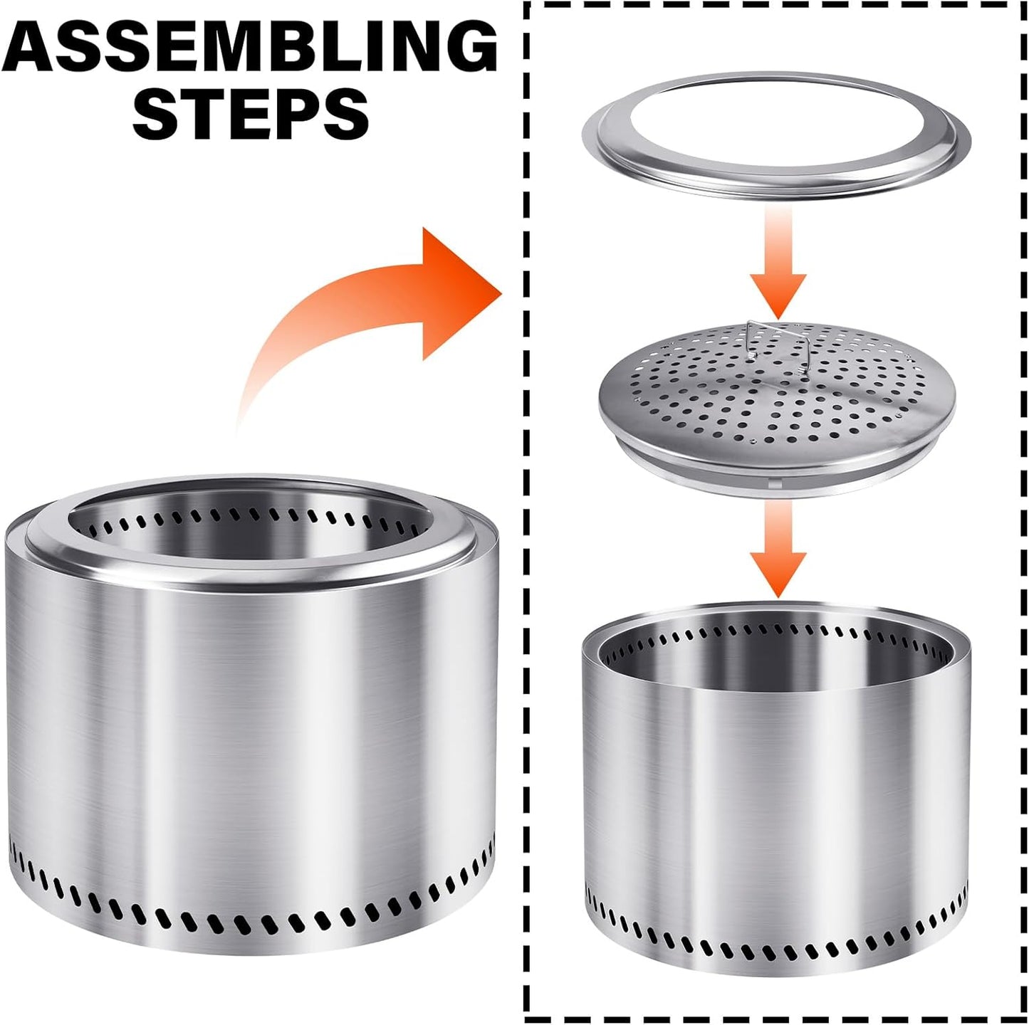 HGD 20 Inch Smokeless Patio Fire Pit, Outdoor Wood Burning Stove, Stainless Steel Firepit for Backyard, Patio, Garden, Picnic-VerdiqueGarden