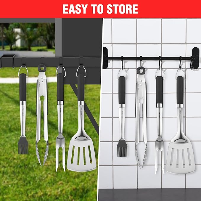 Grill Accessories Heavy Duty BBQ Set Gifts for Men/Women - Premium Stainless Steel Spatula, Fork, Brush & Tongs, Barbecue Utensils Tool Kit Gift for Grilling Lover Outdoor-VerdiqueGarden