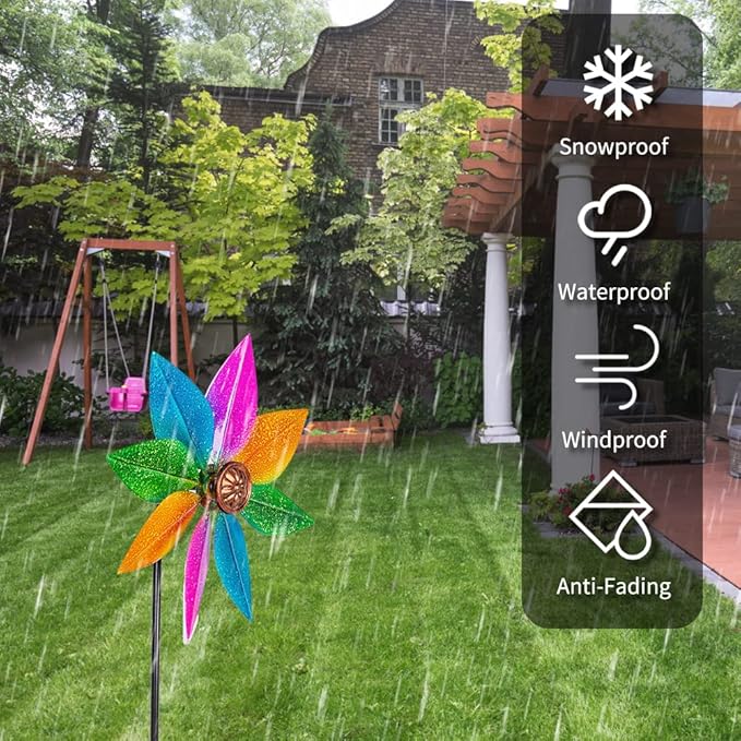 DREAMYSOUL Colorful Wind Spinner 38Inches, Metal Garden Pinwheels for Yard and Garden, Decorative Wind Spinners for Outdoor Patio Yard Lawn-VerdiqueGarden