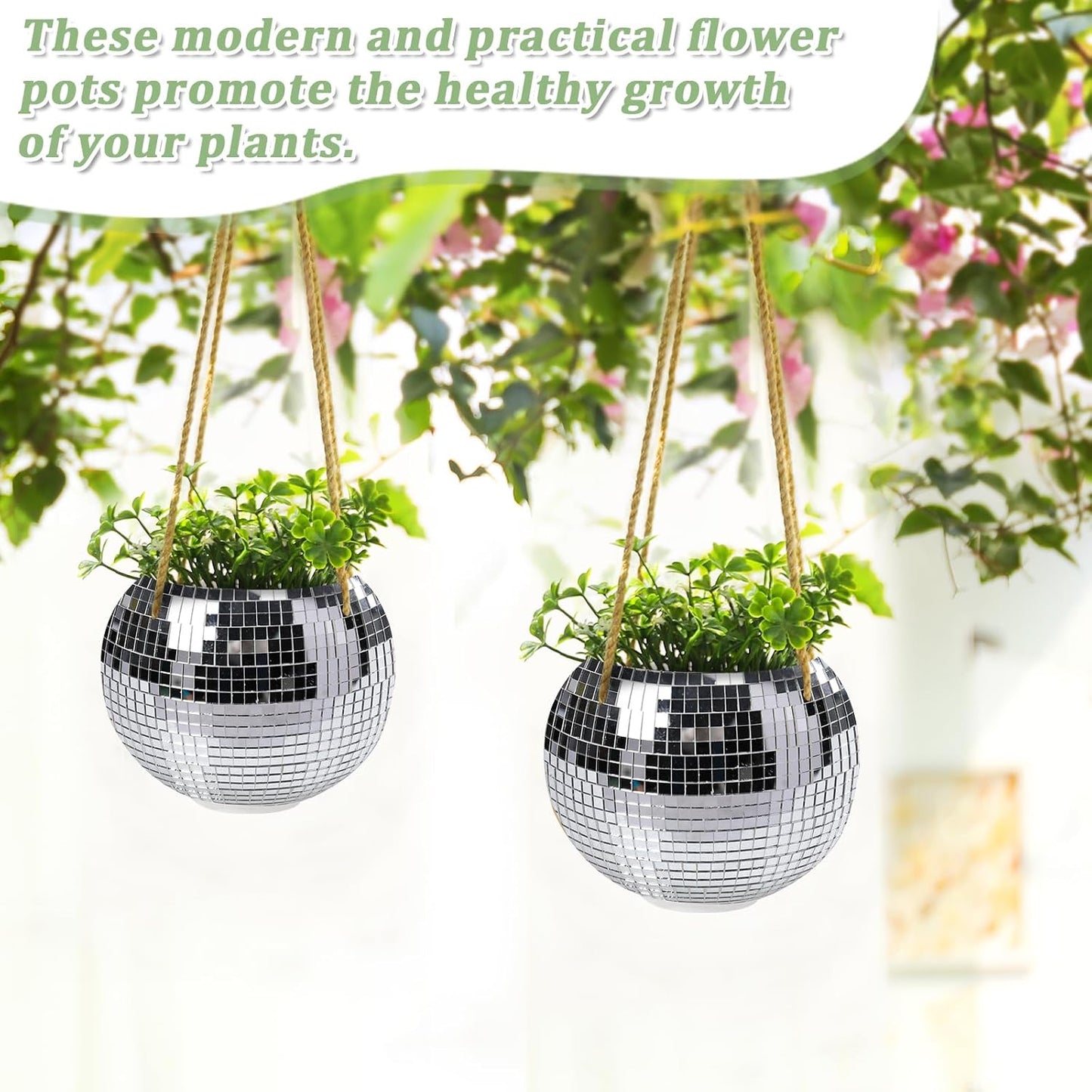 Hanging Planter Mosaic Garden Pot Small Flower Pot for Indoor Plant Disco Ball Hanging Planter with Drainage Sliver Check-VerdiqueGarden