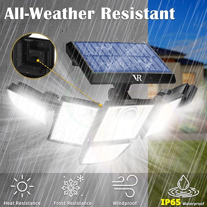 Solar Motion Sensor Flood Lights Outdoor - 496LEDs 3500LM 3 Lighting Modes 3 Levels Brightness, 6 Heads 360° Illumination, IP65 Solar Security Lights,for Porch Yard Patio Garage(2 Packs)-VerdiqueGarden