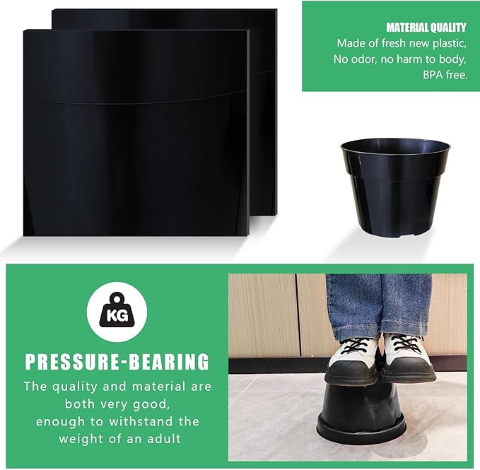 12 Pack Plant Pots, 8 Inch Plant Planter with Clear Saucer, Plastic Pots for Plants Indoor and Out Door Such as Strawberry, Herb and Flowers (Black)-VerdiqueGarden