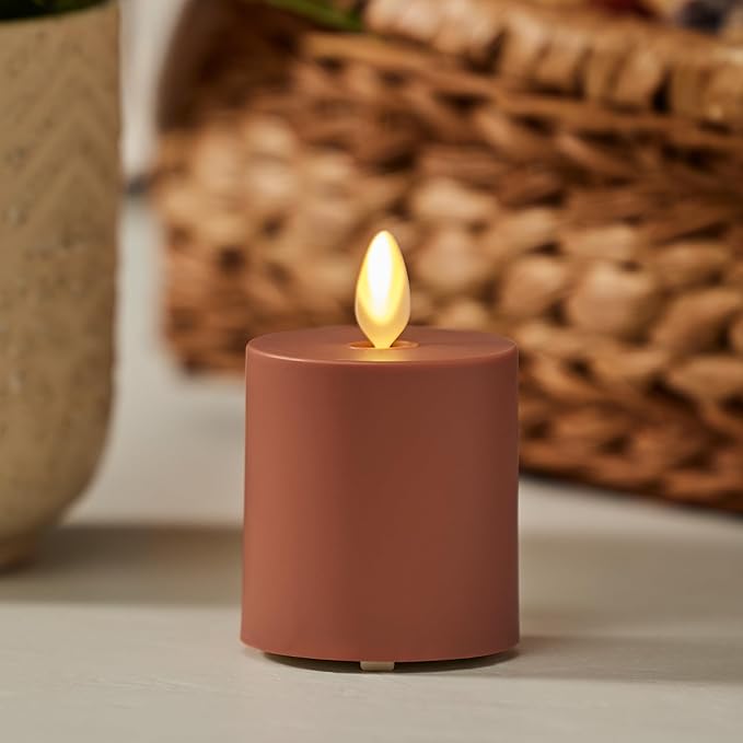 Luminara Outdoor Votive Flameless LED Candle, Baked Clay 2" x 3.2", Moving Flame Battery Operated Timer Remote Ready IPX4 Matte Plastic Finish-VerdiqueGarden