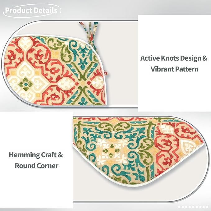 Indoor/Outdoor Chair Cushions 16x17 Inch, Patio Chair Cushions with Ties, All Weather Seat Cushions for Patio Furniture Home Garden Chair Use, Set of 2,Geometric Orange-VerdiqueGarden