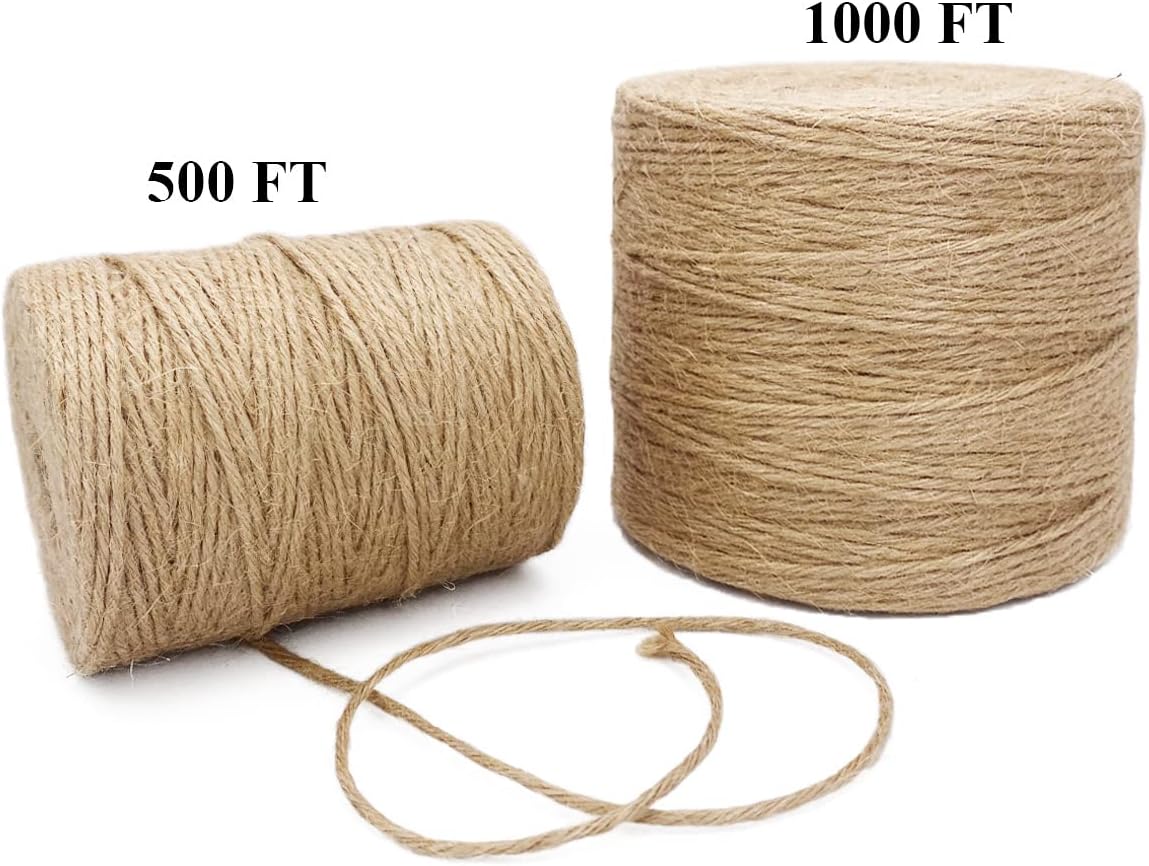500FT Jute Twine Rope 3mm Natural Thick Garden Twine String Heavy Duty for Gardening Bundling Crafts Arts Gift Wrapping Packing Material Wedding Christmas Decoration Bulk-VerdiqueGarden