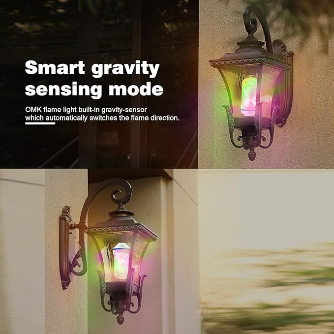 OMK LED Flame Effect Fire Light Bulbs (2 Pack), Flame Christmas Decor 4 Modes Flickering Fire Simulated Lamps, E26 Base Energy Efficient LED Bulb for Indoor/Outdoor Holiday-VerdiqueGarden