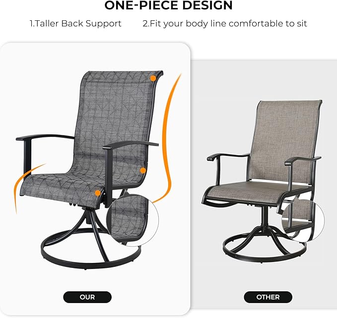 Grand patio Outdoor Swivel Dining Chairs 4-Piece Patio Dining Chairs Set Mesh Sling Patio High Back Swivel Rockers, Black & Grey Plaid-VerdiqueGarden