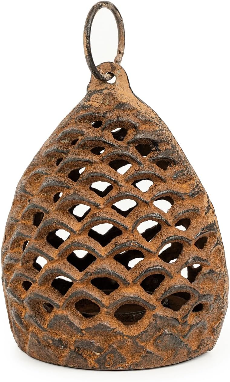 Sungmor Cast Iron Pinecone Candle Holder - Tabletop Decorative Tealight Lantern, Rustic Style Hanging Home Garden Decor, Vintage Stand for Votive or Flameless Candles-VerdiqueGarden