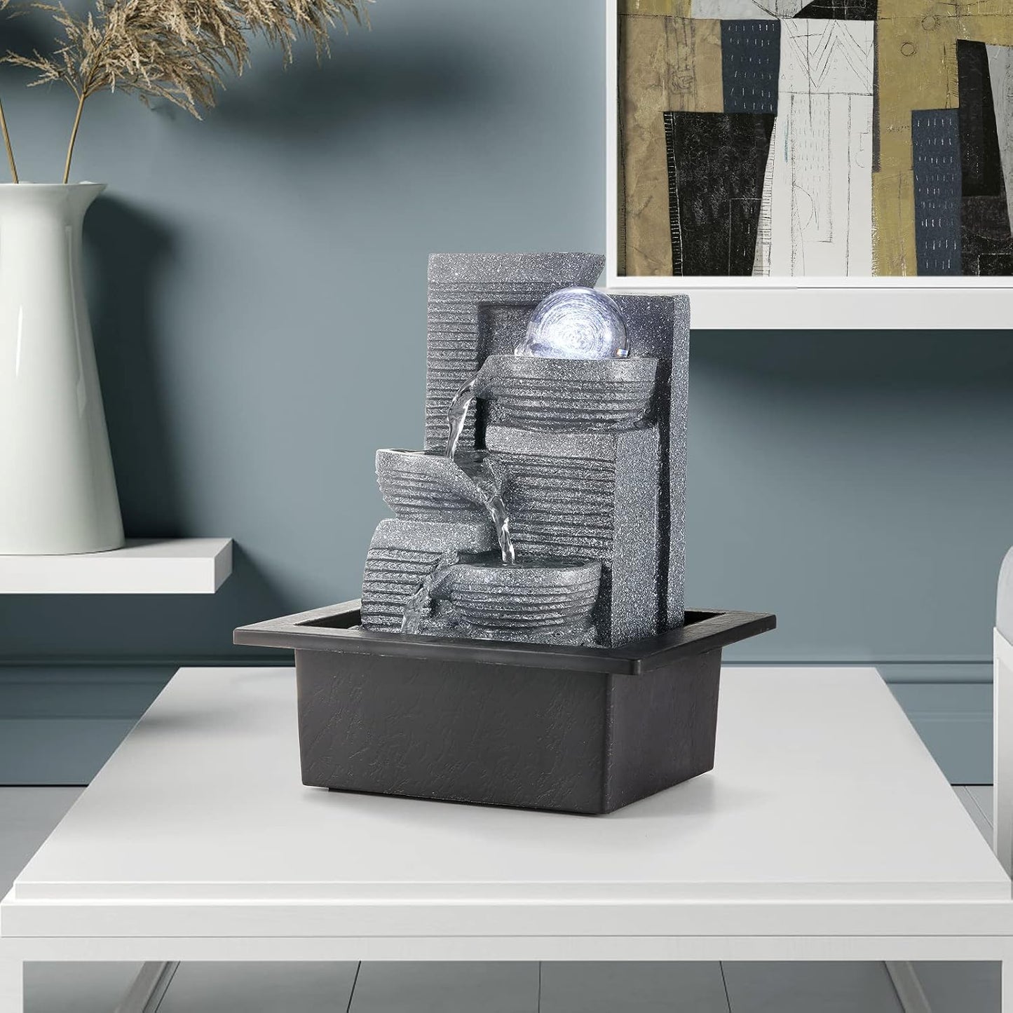 WICHEMI Water Fountains Indoor Waterfall Fountain Tabletop Fountain with LED Light Water Feature Indoor Zen Meditation for Home and Office Indoor Spaces Decor (Style 7)-VerdiqueGarden