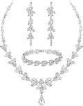 Wedding Jewelry Sets for Bride Bridesmaid Bridal Jewelry Set for Women Wedding Crystal Necklace Earrings Bracelet Set for Party Prom Jewelry