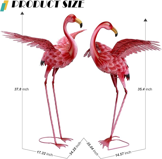 Natelf Pink Flamingo Yard Decorations, Tall Birds Garden Statues and Sculptures, Metal Lawn Art Ornaments for Outdoor Patio Backyard, Set of 2-VerdiqueGarden