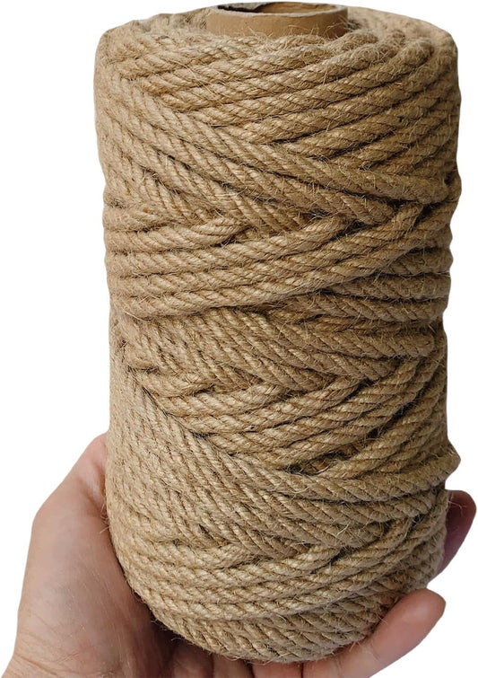 6mm Jute Twine, 164 Feet Braided Jute Rope, Heavy Duty and Thick Twine Rope for DIY Artwork, Bundling, Home Decor, Gardening Applications (6MM 164FT)-VerdiqueGarden