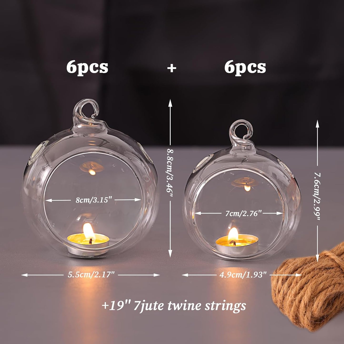 LETINE 12pcs Assorted Glass Orb Set, with 2.17" and 1.93" Spheres | Hanging Glass Tealight Holder Globe, Air Plant Terrarium Supplies for Wedding Favors, Votive Candle Holders,Christmas Decorations-VerdiqueGarden