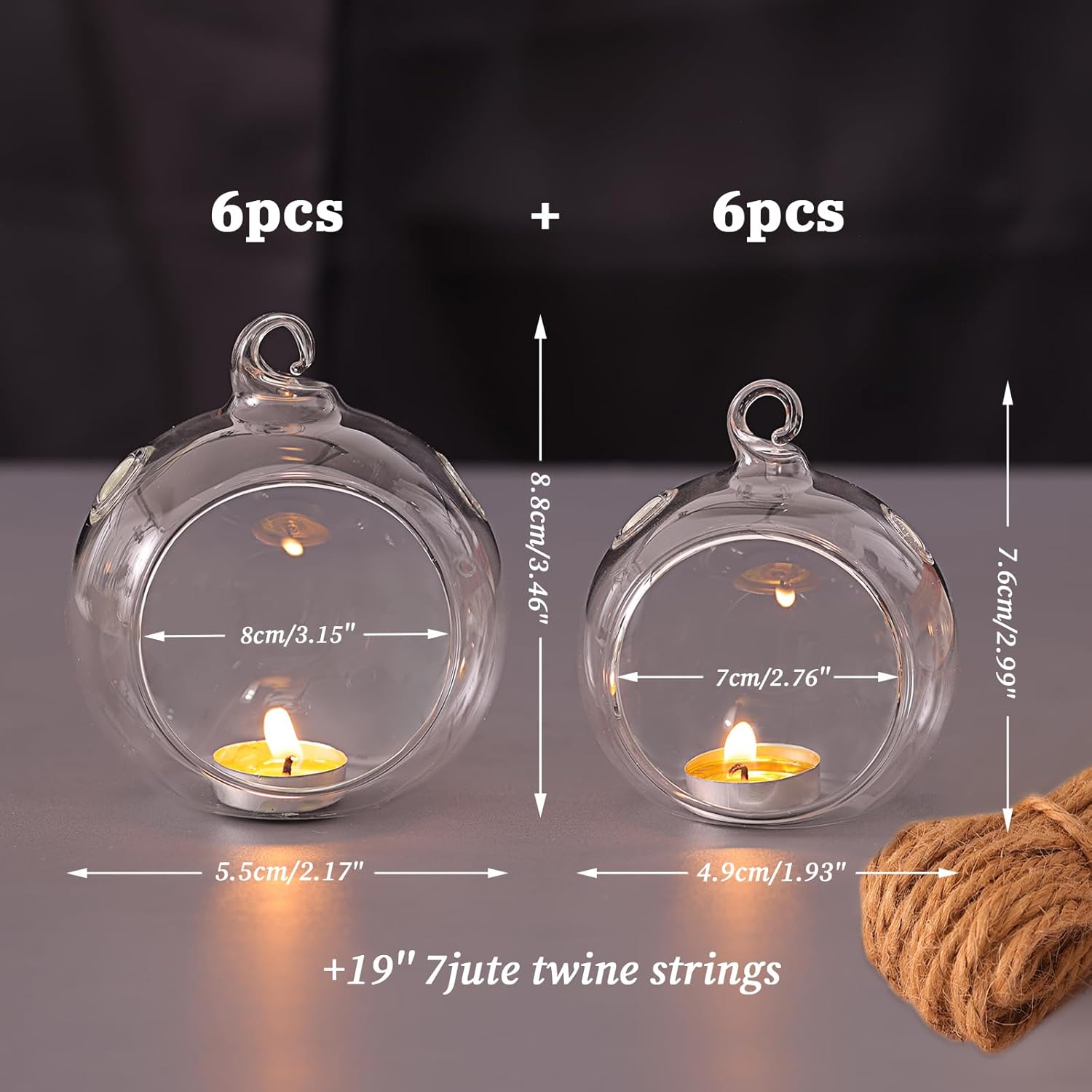 LETINE 12pcs Assorted Glass Orb Set, with 2.17" and 1.93" Spheres | Hanging Glass Tealight Holder Globe, Air Plant Terrarium Supplies for Wedding Favors, Votive Candle Holders,Christmas Decorations-VerdiqueGarden