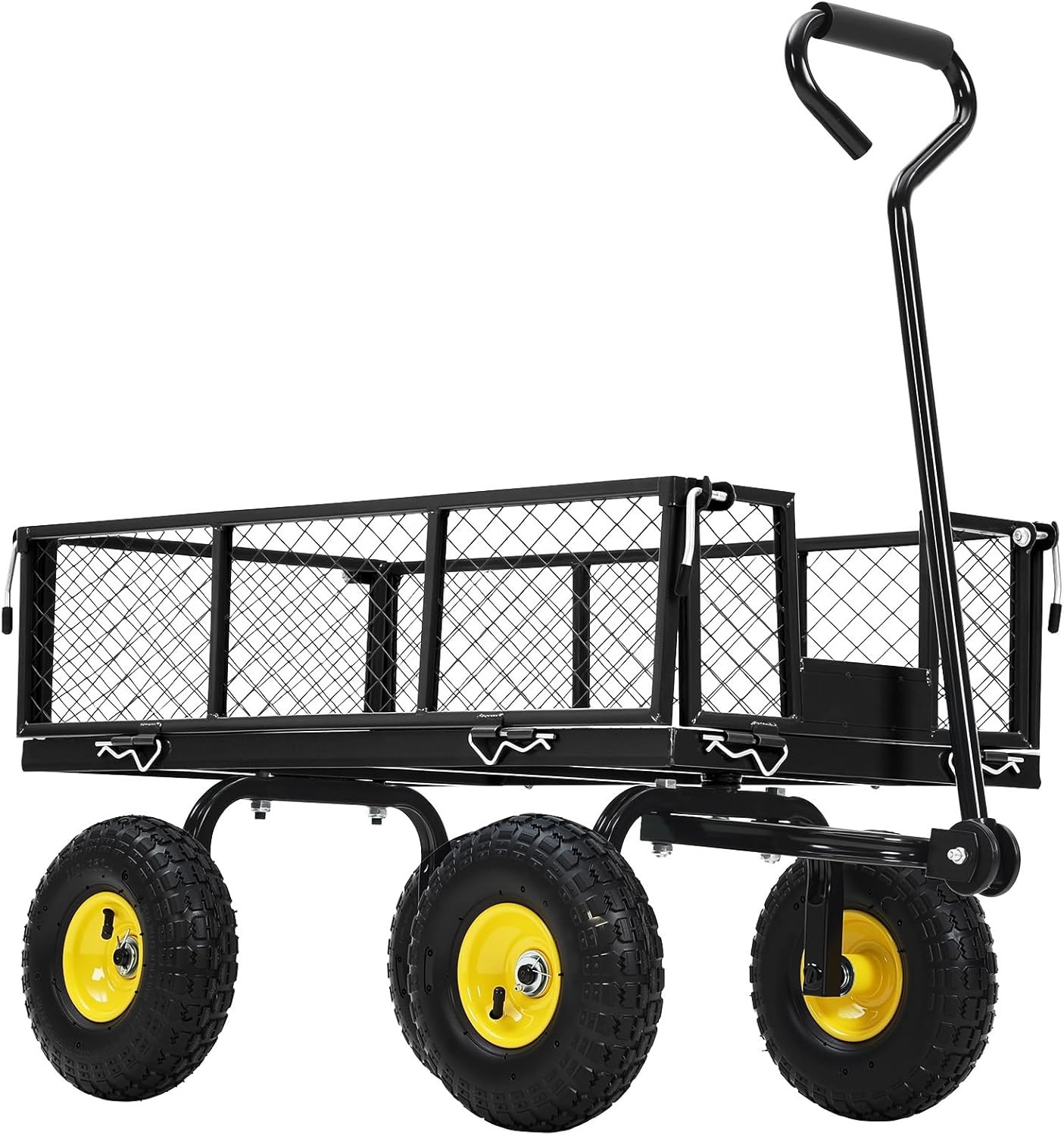 Steel Garden Cart on Wheels, 880LBS Pullable Metal Garden Wagon, 180° Rotating Handle and Removable Sides for Outdoor, Farm, Yard, Beach-VerdiqueGarden