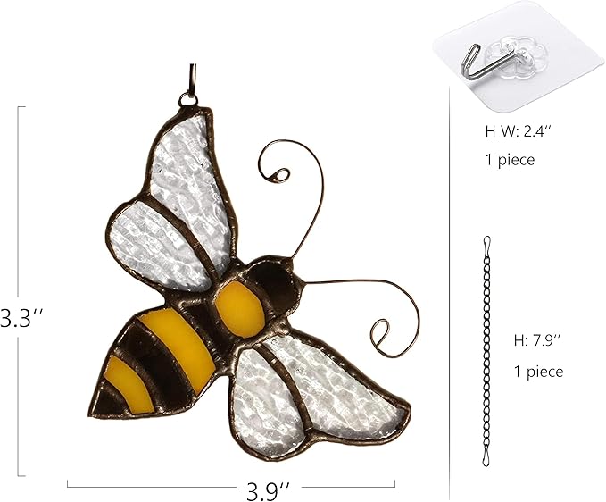 Bumble Bee Ornament Stained Glass Window Hanging Suncatcher Home Decor, Birthday Gifts for Mom Grandma Aunt Sister Bee Lover, Mother's Day Bee Decoration-VerdiqueGarden