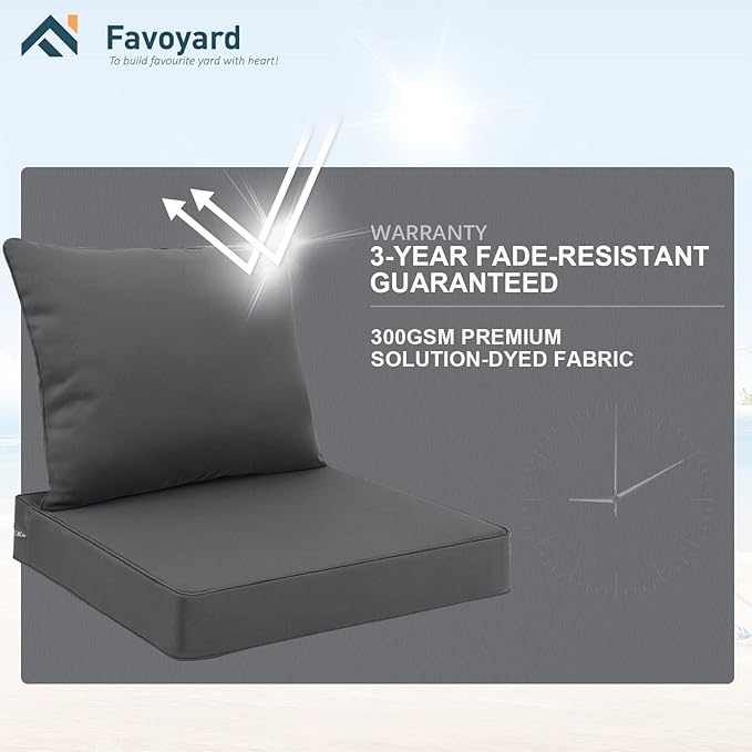 Favoyard Outdoor Seat Cushion Set 22 x 24 Inch Waterproof & Fade Resistant Patio Furniture Cushions with Removable Cover Deep Seat & Back Cushion with Handle and Adjustable Straps for Chair Sofa Couch-VerdiqueGarden