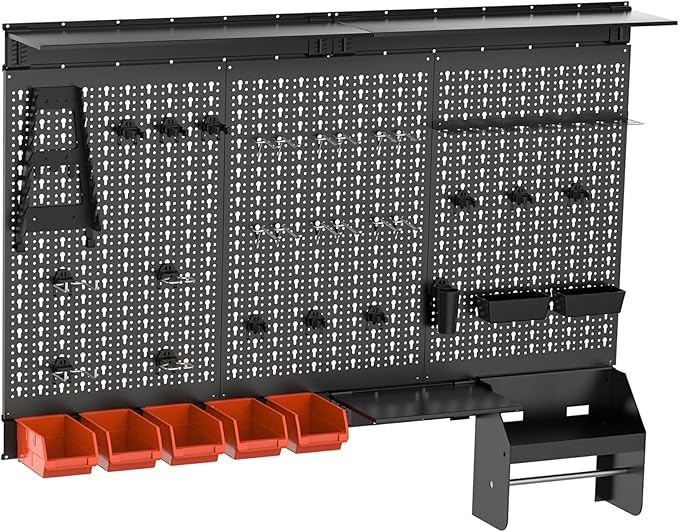 TORACK Metal Pegboard Wall Organizer 4ft Wide, Tool Storage Pegboard System for Garage with Accessories, Wall Mount Storage Bins, Shelves, Peg board Tool Organizer Kit for Workbench(Black)-VerdiqueGarden