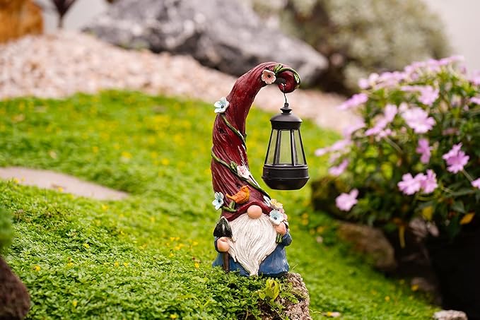 Gnome Garden Decor Statue Solar Gnomes Decorations for Yard with Lantern Light Outdoor Decorations for Patio Mom Gift-VerdiqueGarden