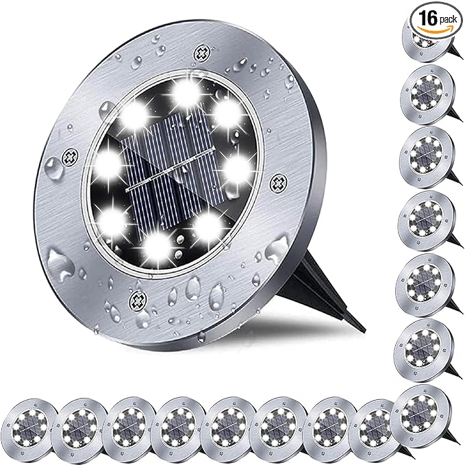 Solar Ground Light, Waterproof Solar Garden Lights, Upgraded Outdoor Garden Waterproof Bright in-Ground Light, Landscape Lights for Pathway,Yard,Deck,Lawn,Patio,Walkway (16 Pack White Light)-VerdiqueGarden