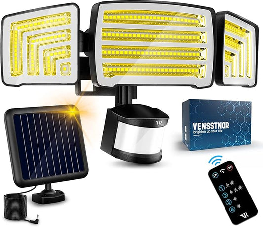 Solar Motion Sensor Flood Lights Outdoor - 4000LM 4 Lighting Modes, 72FT Sensing Distance, Split 3000mAh Solar Panel, IP65 Waterproof Security Lights with Remote for Porch Yard Patio Garage-VerdiqueGarden