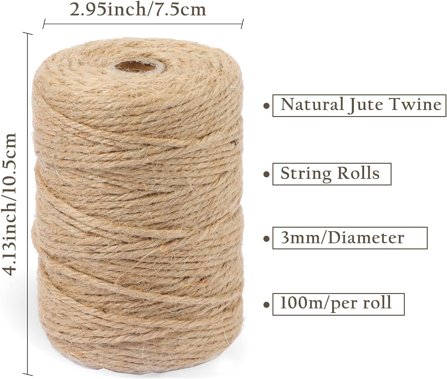 Natural Jute Twine Rope (1.5mm/2mm/3mm/6mm) Durable String for Handmde Crafts,Gardening Applications,Home Gardening,Cat Scratching Post,Gift Packaging... (3mm*328ft)-VerdiqueGarden