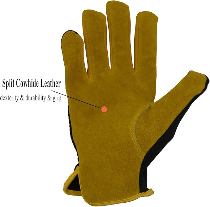 HANDLANDY Leather Work Gloves for Men & Women, Reinforced Durable Garden Gloves, Cowhide Working Glove for Gardening-VerdiqueGarden
