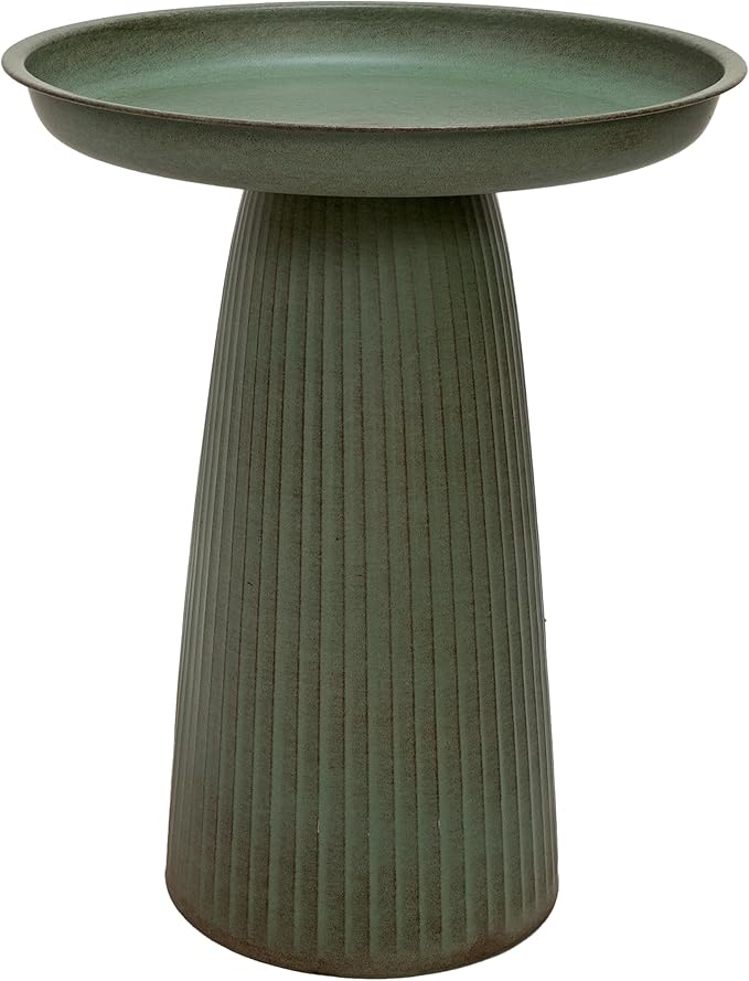 Sunnydaze Gleeful Garden Metal Bird Bath for Outdoors - Large Decorative Iron Birdbath - 23-Inch - Matte Green-VerdiqueGarden