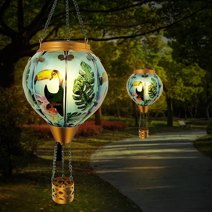 Hot Air Balloon Solar Lantern Waterproof Hanging Light with Flickering Flame for Decorative Garden Patio and Yard Decor-VerdiqueGarden