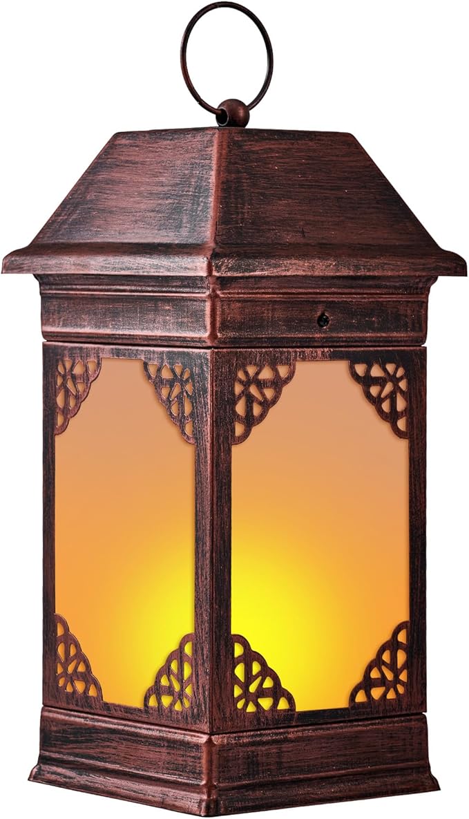 14" Solar Lanterns Outdoor Waterproof, Glass Flickering Flame Solar Lantern, Hanging Metal Lantern Decorative for Patio Front Porch Garden Backyard Tabletop Party Decoration-VerdiqueGarden