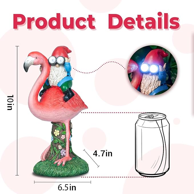 Solar Flamingo Gnome Garden Decor Statue, Outdoor Funny Solar Light Decoration for Yard, Patio, Lawn, Unique Housewarming, Birthday Gift for Women, Mom, Grandma-VerdiqueGarden