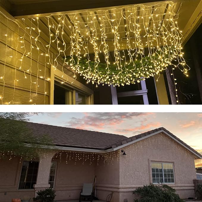 YASENN Bluetooth APP Icicle Lights LED Christmas String Light Icicle Style 300 LED 30ft Fairy Lights 60 Drops Icicle Lights for Indoor Outdoor Decorations(Warm White)-VerdiqueGarden