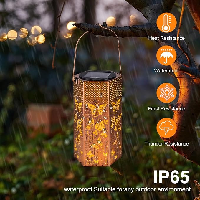 4 Pack Butterfly Solar Lanterns Outdoor Waterproof - Birthday Gifts for Women, Mom, Butterflies Solar Lights Outdoor Hanging Garden Decor for Outside, Patio, Outdoor, Yard, Lawn, Balcony-VerdiqueGarden