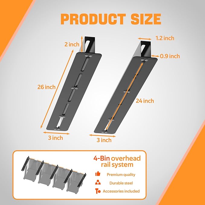 Ultrawall Overhead Garage Storage Rack, Heavy Duty Ceiling Storage Rack, 26 Inch Adjustable Ceiling Bin Storage System, 5 Sets for 4 Bins-VerdiqueGarden