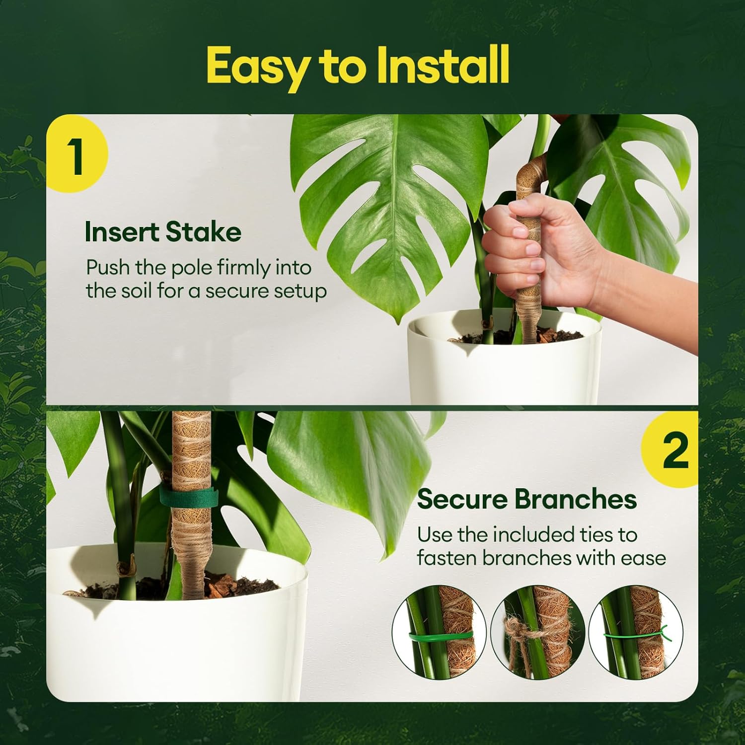 3-Pack 28” Bendable Moss Pole Monstera Plant Support for Climbing Indoors Plants, Coir Moss Poles Sticks DIY, Plant Support Stake for Potted Plants-VerdiqueGarden