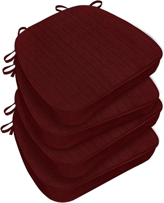 Chair Cushions for Dining Chairs, Indoor Chair Cushions with Ties，Waterproof Chair Pads Set of 4, Burgundy, 17x16x2.5 Inch-VerdiqueGarden