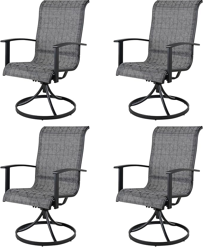 Grand patio Outdoor Swivel Dining Chairs 4-Piece Patio Dining Chairs Set Mesh Sling Patio High Back Swivel Rockers, Black & Grey Plaid-VerdiqueGarden
